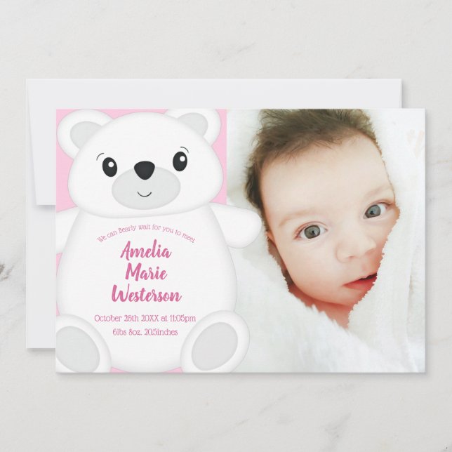 Pink Polar Bear Baby Shower Invitation (Front)