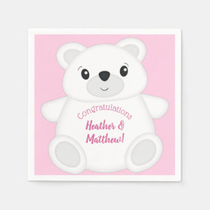 Pink Polar Bear Baby Shower Napkin