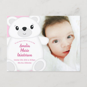 Pink Polar Bear Baby Shower Postcard