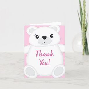 Pink Polar Bear Baby Shower Thank You Card