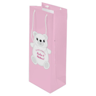 Pink Polar Bear Baby Shower Wine Gift Bag