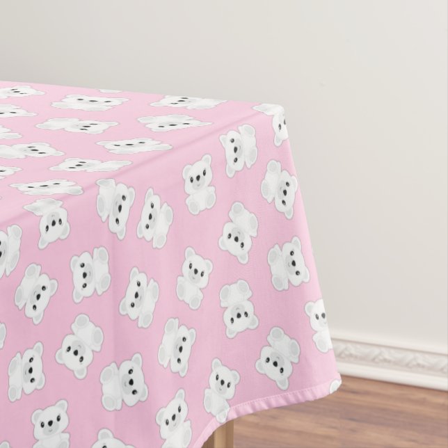 Pink Polar Bear Birthday Party Tablecloth (In Situ)