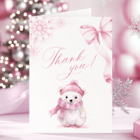 Pink Polar Bear Foldable Thank You Card