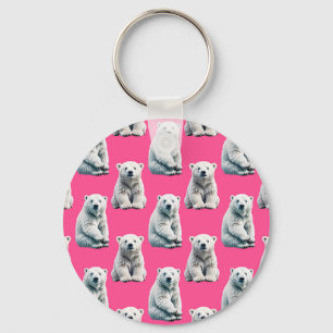 Pink Polar Bear Pattern Design  Key Ring