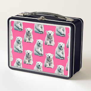 Pink Polar Bear Pattern Design  Metal Lunch Box