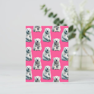 Pink Polar Bear Pattern Design Postcard