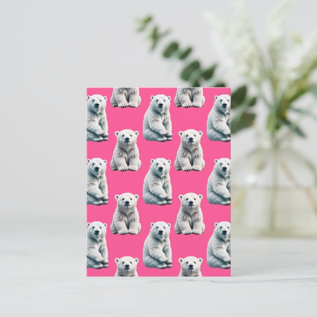 Pink Polar Bear Pattern Design  Postcard (Standing Front)