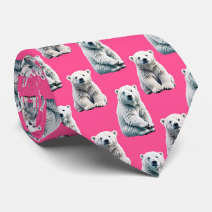 Pink Polar Bear Pattern Design Tie