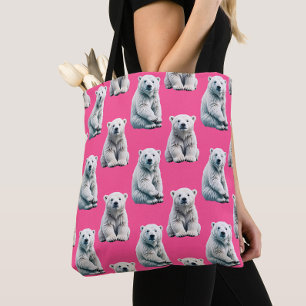 Pink Polar Bear Pattern Design  Tote Bag