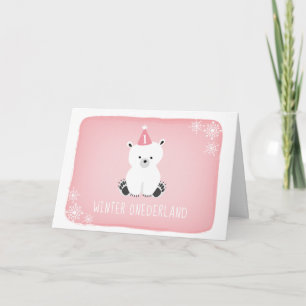 Pink Polar Bear Winter Onederland First Birthday Invitation