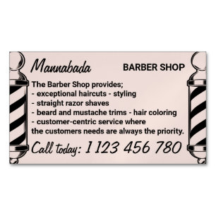 Pink pole barbershop barbering on the go barber Magnetic business card