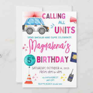 Pink Police girl Birthday Party Invitation
