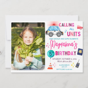 Pink Police girl Birthday Party Invitation