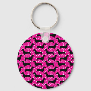 Pink Polka Dachshunds Key Ring