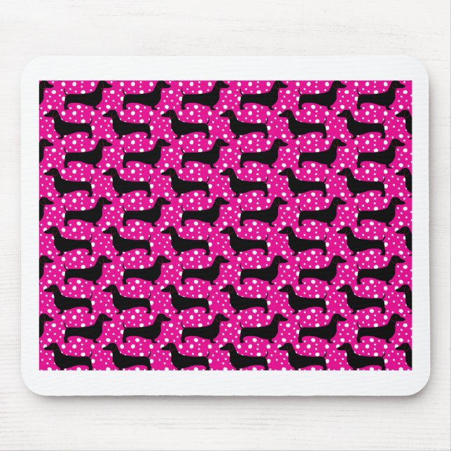 Pink Polka Dachshunds Mouse Pad (Front)