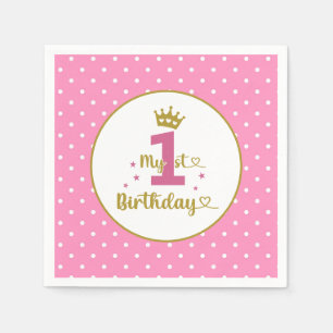 Pink Polka Dot 1st Birthday Partyware Napkin