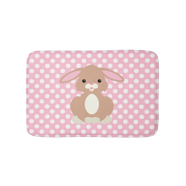 Pink Polka Dot and Bunny Rabbit Bath Mat (Front)