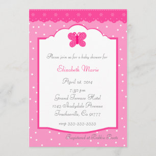 Pink Polka Dot and Butterfly Whimsical Baby Shower Invitation