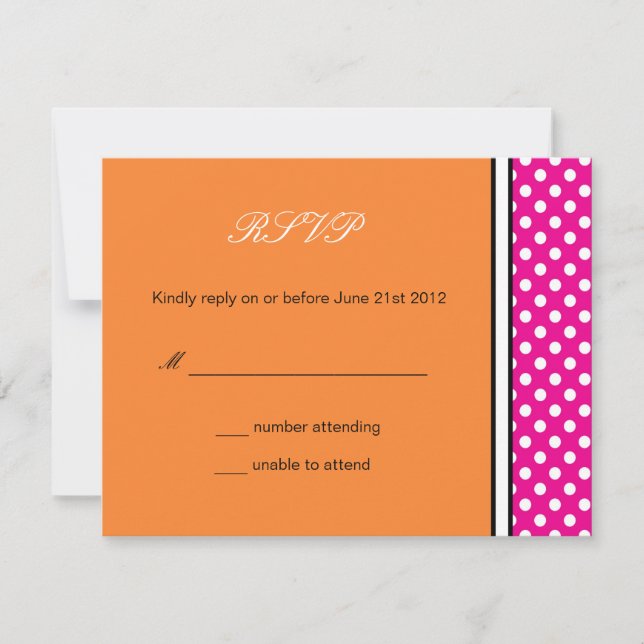 Pink Polka Dot and Tangerine Wedding RSVP (Front)