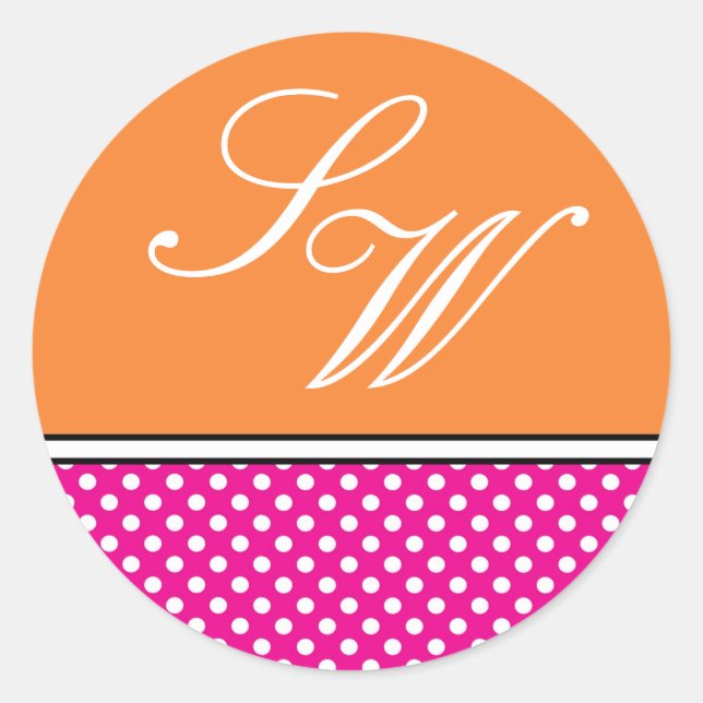 Pink Polka Dot and Tangerine Wedding Sticker (Front)