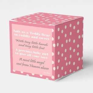 Pink polka dot baby shower favour box with poem