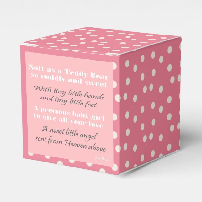 Pink polka dot baby shower favour box with poem (Front Side)
