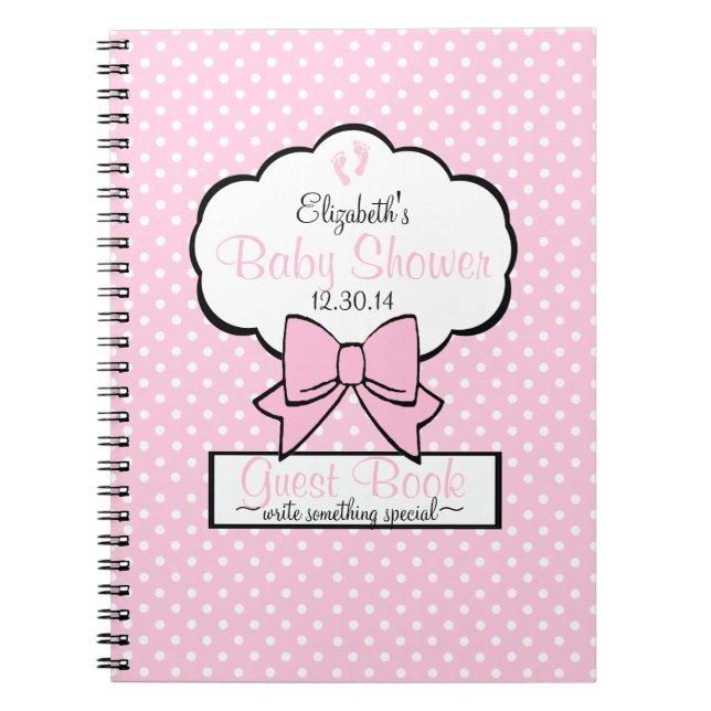 Pink Polka Dot Baby Shower Guest Book- Notebook (Front)