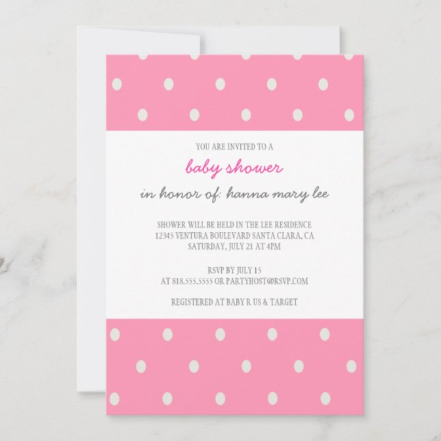 Pink Polka Dot Baby Shower Invitation (Front)