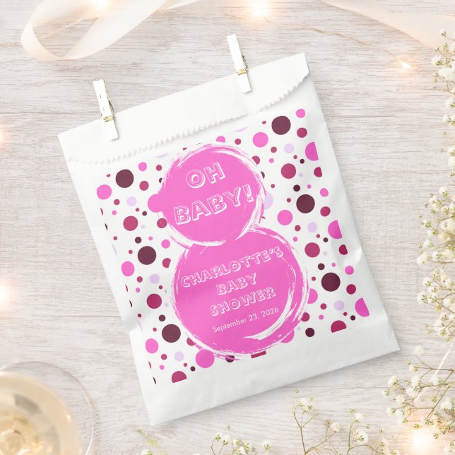 Pink polka dot baby shower Paper Favour Bag (Clipped)