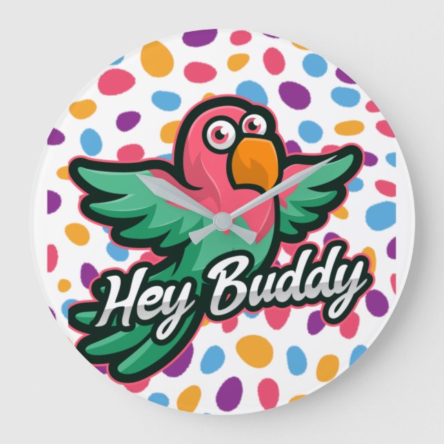 Pink polka dot Bird Large Clock (Front)