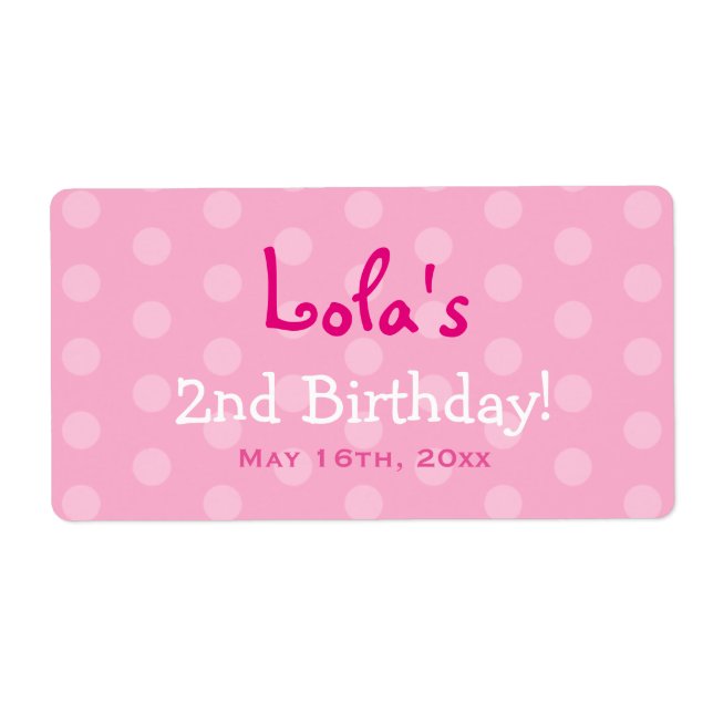 Pink Polka Dot Birthday Water Bottle Labels (Front)