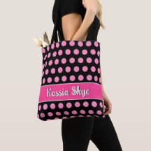 Pink Polka Dot Black Personalised Name