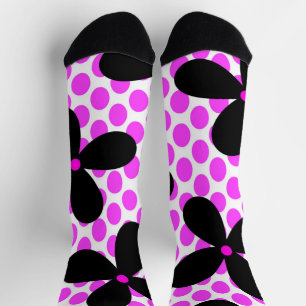 Pink Polka Dot Black Retro Flower Crazy Socks