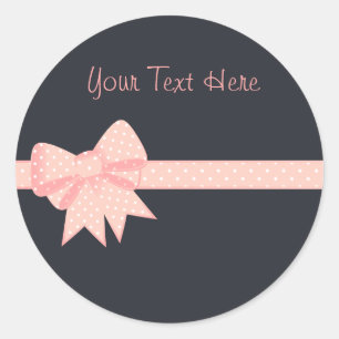 Pink Polka Dot Bow Sitckers Classic Round Sticker