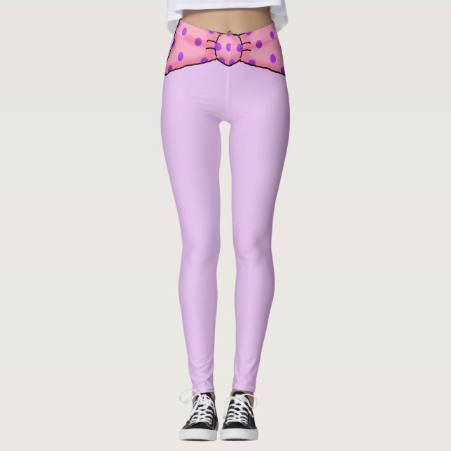 Pink Polka Dot Bow Waistband Leggings (Front)