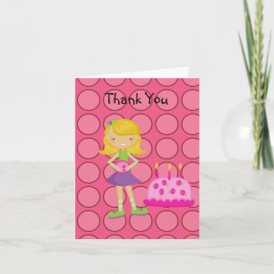 Pink, Polka Dot, Bowling Girl Thank You Card
