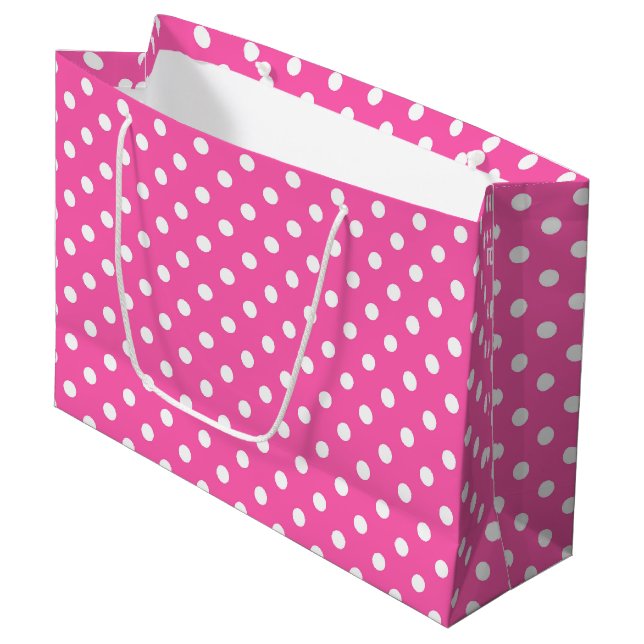 Pink Polka Dot Breast Cancer Awareness Pattern Large Gift Bag (Front Angled)