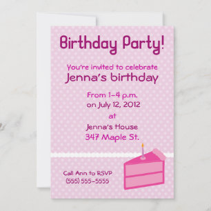 Pink Polka Dot Cake Birthday Party Invitation