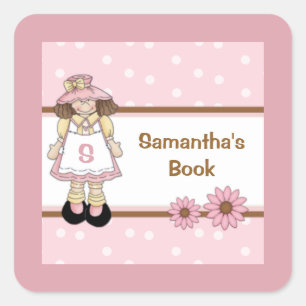 Pink Polka Dot Child's Personalised Bookplate Square Sticker