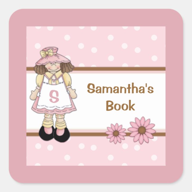 Pink Polka Dot Child's Personalised Bookplate Square Sticker (Front)