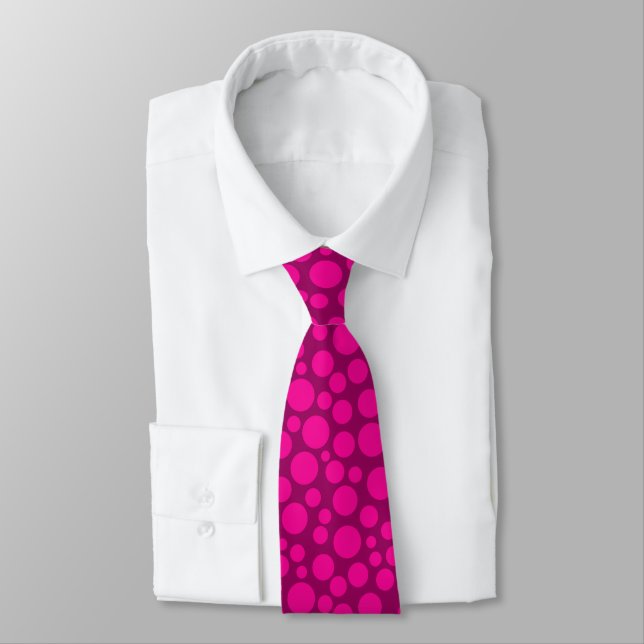 Pink polka dot circles print tie (Tied)
