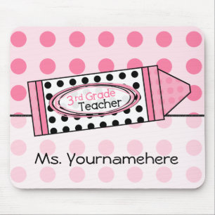 Pink Polka Dot Crayon 3rd Grade Teacher Mousepad