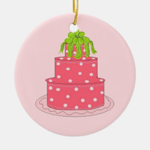 Pink Polka Dot Designer Cake Ceramic Tree Decoration