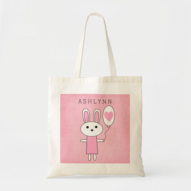 Pink Polka Dot Easter Bunny Tote Bag (Front)