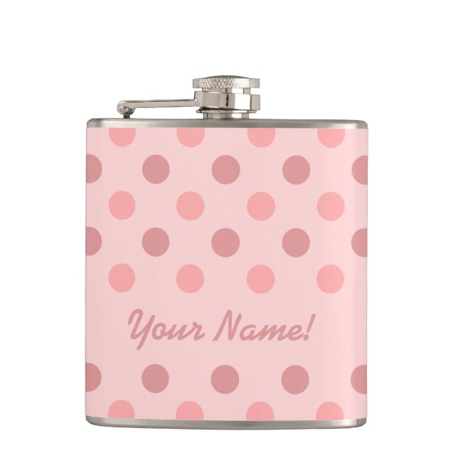 Pink Polka Dot Flask with Your Name (Front)