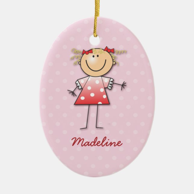 pink polka dot for Madeline Ceramic Ornament (Front)