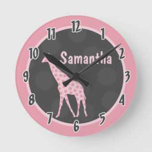 Pink Polka Dot Giraffe Jungle Personalised Clock