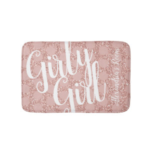 Pink Polka Dot Glitter Fun Girly  Bath Mat