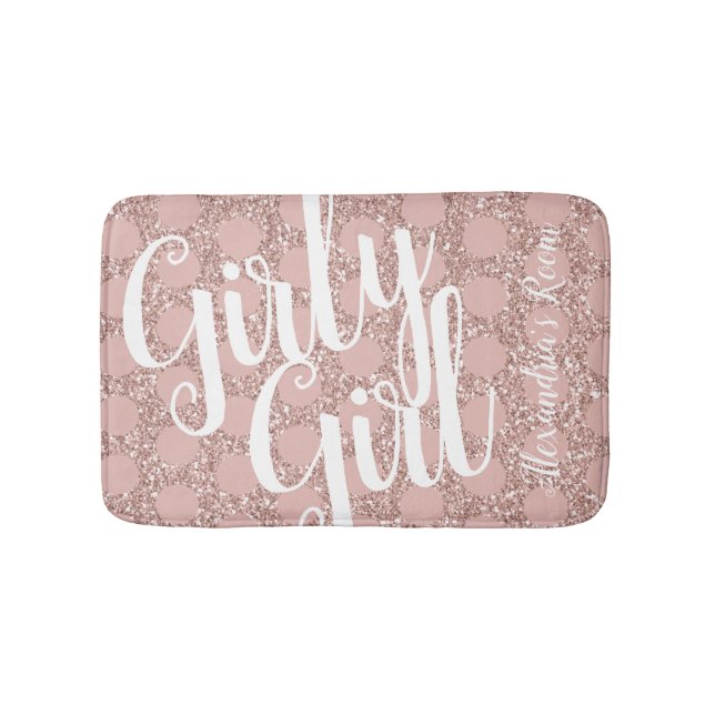Pink Polka Dot Glitter Fun Girly  Bath Mat (Front)