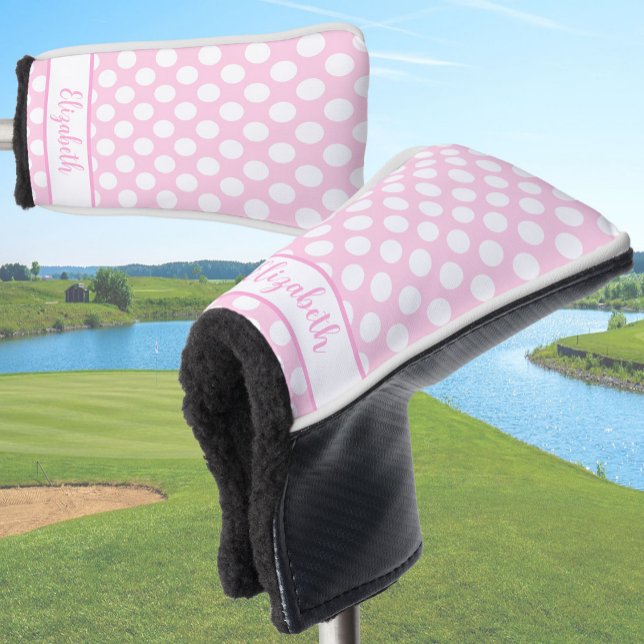 Pink polka dot golf head cover ladies custom name (Creator Uploaded)